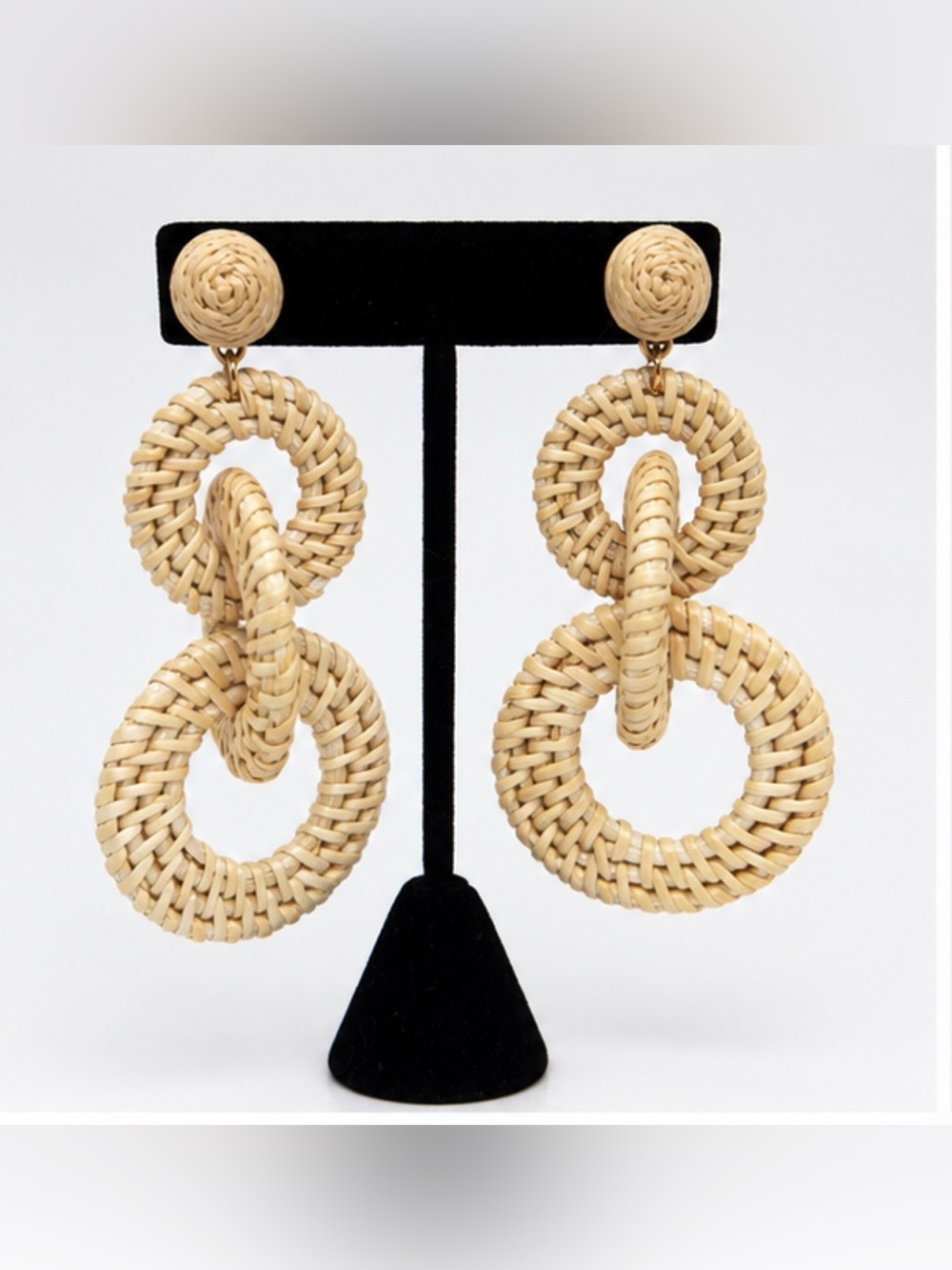 Woven Rattan Statement Drop Earrings – Natural Cream Oversized Links